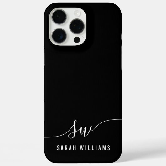 Elegantes Schwarzes Skript Initial Monogram Case-Mate iPhone Hülle (Rückseite)