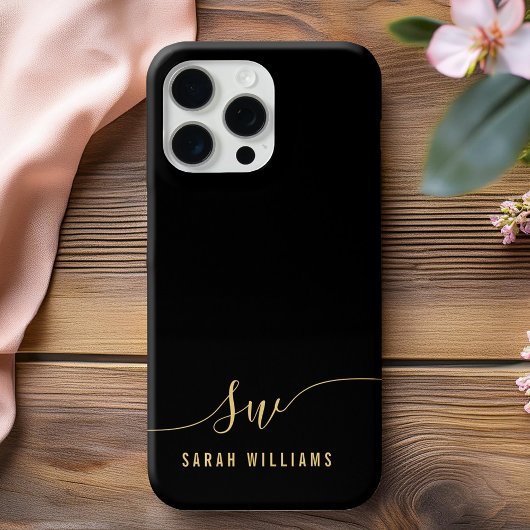 Elegantes Schwarzes Skript Initial Monogram Case-Mate iPhone Hülle