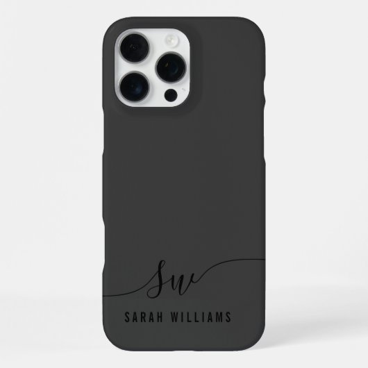 Elegantes Schwarzes Skript Initial Monogram iPhone Hülle (Rückseite)