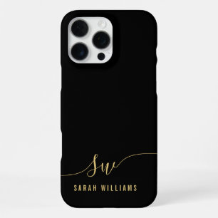 Elegantes schwarzes Skript Initial Monogramm iPhone 16 Pro Max Hülle