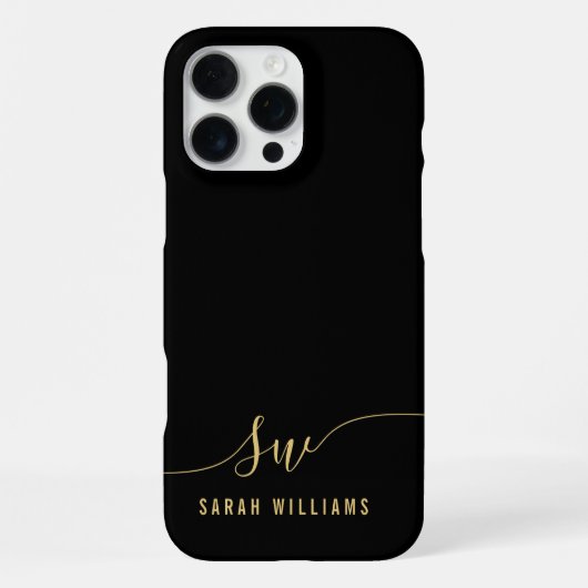 Elegantes schwarzes Skript Initial Monogramm iPhone Hülle (Rückseite)