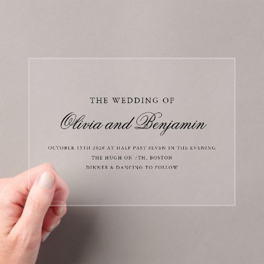 Elegantes Schwarzes Skript Minimal formale Hochzei Acryleinladungen (Insitu (Handheld))