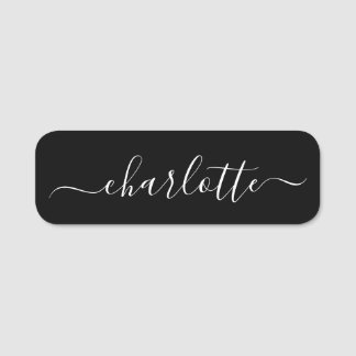 Elegantes Schwarzes Skript Moderner Name Personali Namensschild