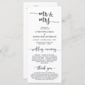 Elegantes Schwarzes Skript, Mr. und Mrs., Hochzeit Programm (Vorne/Hinten)