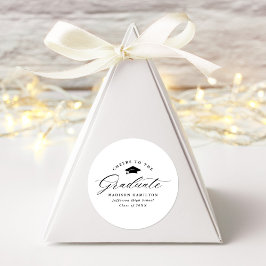 Elegantes schwarzes Skript ruft den Graduate an Runder Aufkleber