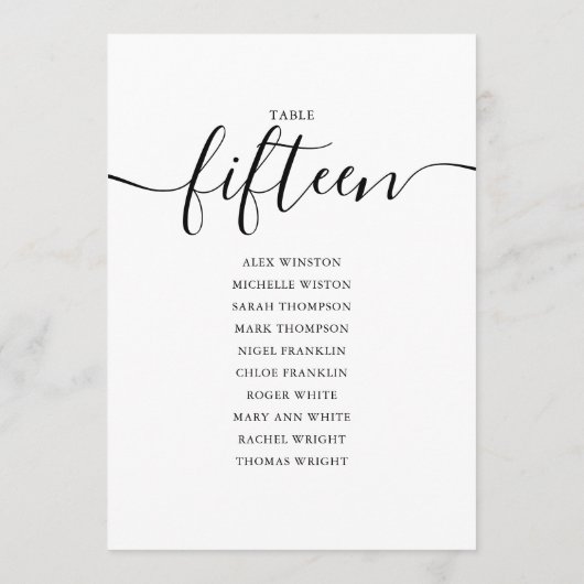 Elegantes Schwarzes Skript Tischnummer 15 Seating  (Rückseite)