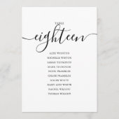 Elegantes Schwarzes Skript-Tischnummer 18 Seating Einladung (Vorderseite)