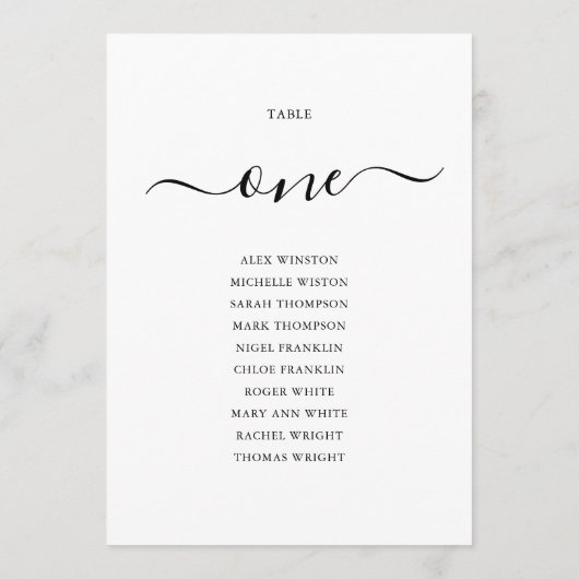 Elegantes Schwarzes Skript Tischnummer 1 Seating C (Rückseite)