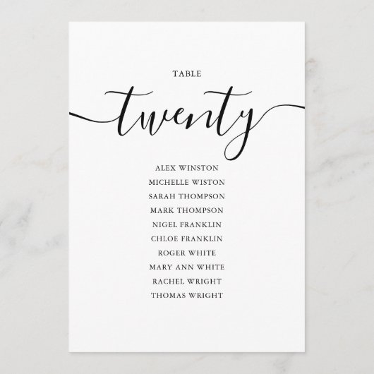 Elegantes Schwarzes Skript-Tischnummer 20-Seating Einladung (Rückseite)
