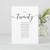 Elegantes Schwarzes Skript-Tischnummer 20-Seating  Einladung (Stehend Vorderseite)
