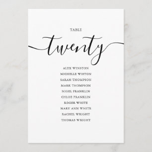 Elegantes Schwarzes Skript-Tischnummer 20-Seating Einladung