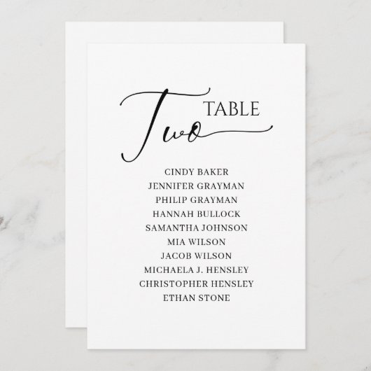 Elegantes Schwarzes Skript Tischnummer 2 Seating C (Vorne/Hinten)