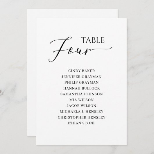 Elegantes Schwarzes Skript Tischnummer 4 Seating C (Vorne/Hinten)