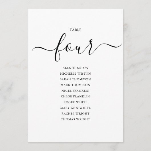Elegantes Schwarzes Skript Tischnummer 4 Seating C (Vorderseite)