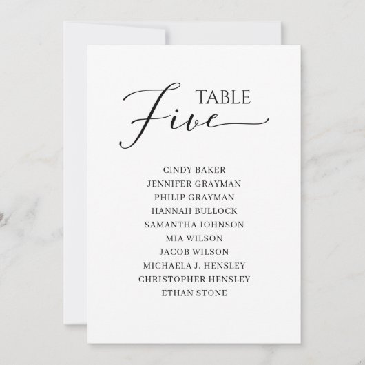 Elegantes Schwarzes Skript Tischnummer 5 Seating C (Vorderseite)