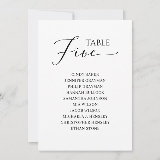 Elegantes Schwarzes Skript Tischnummer 5 Seating C (Rückseite)