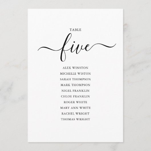 Elegantes Schwarzes Skript Tischnummer 5 Seating C (Rückseite)