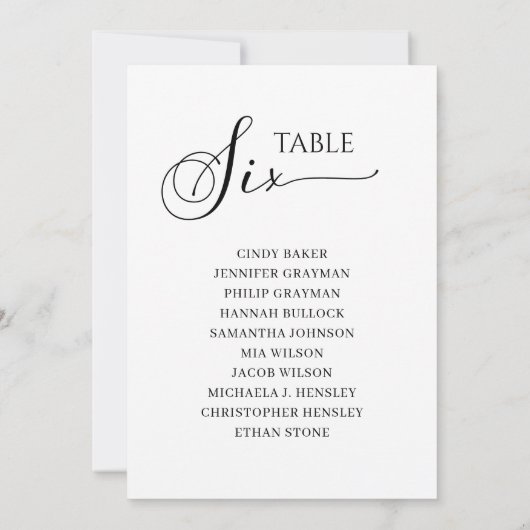 Elegantes Schwarzes Skript Tischnummer 6 Seating C (Rückseite)