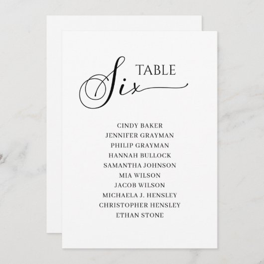 Elegantes Schwarzes Skript Tischnummer 6 Seating C (Vorne/Hinten)