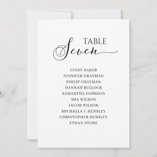 Elegantes Schwarzes Skript Tischnummer 7 Seating C (Rückseite)