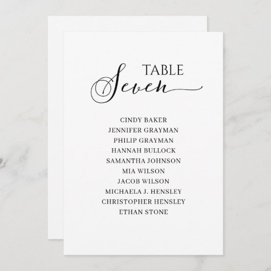 Elegantes Schwarzes Skript Tischnummer 7 Seating C (Vorne/Hinten)