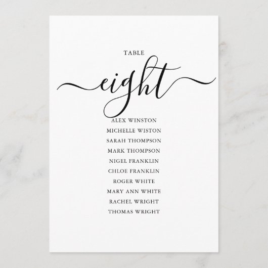 Elegantes Schwarzes Skript Tischnummer 8 Seating C (Rückseite)