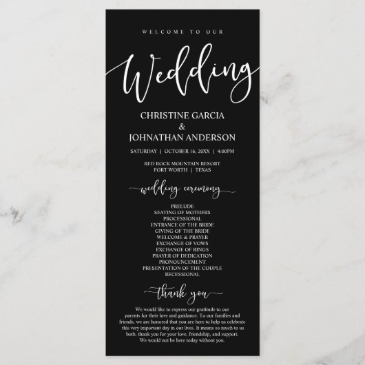 Elegantes schwarzes Skript, Unser Programm für Hoc (Vorderseite)