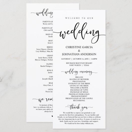 Elegantes schwarzes Skript, Unsere Hochzeitfeier Programm (Vorne/Hinten)