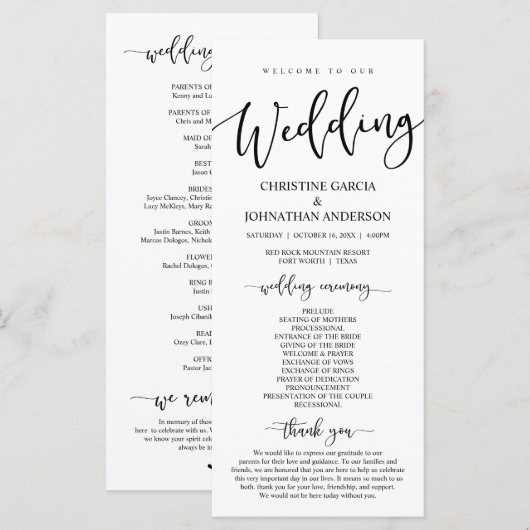 Elegantes schwarzes Skript, Unsere Hochzeitfeier Programm (Vorne/Hinten)