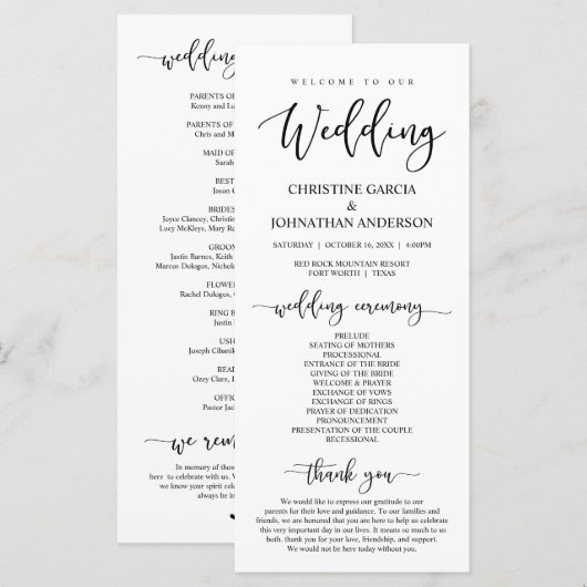 Elegantes schwarzes Skript, Unsere Hochzeitfeier Programm (Vorne/Hinten)