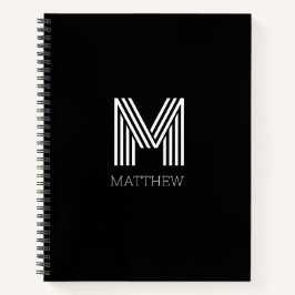 Elegantes Schwarzes Skript Weiß Mit Monogramm Notizblock
