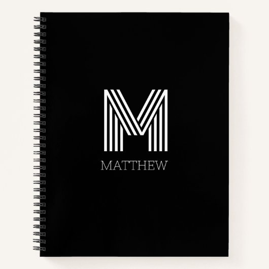 Elegantes Schwarzes Skript Weiß Mit Monogramm Notizblock (Vorderseite)