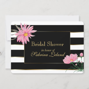 Elegantes Schwarzes Streifen Rosa Brautparty Einladung