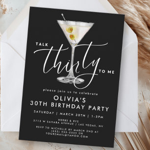 Elegantes Schwarzes „Talk Thirty to Me“-Martini 30 Einladung