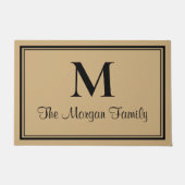 Elegantes Schwarzes Tan-Doppelgrenzenmonogramm Fußmatte (Vorderseite)