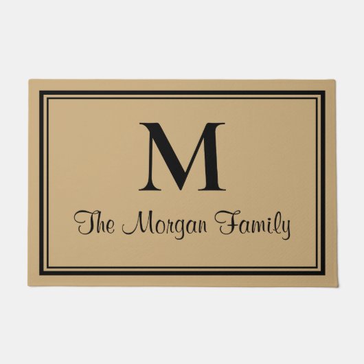 Elegantes Schwarzes Tan-Doppelgrenzenmonogramm Fußmatte (Vorderseite)
