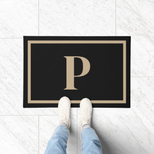 Elegantes Schwarzes Tan Monogram, erstes Design Fußmatte