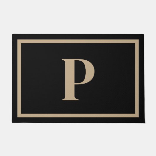 Elegantes Schwarzes Tan Monogram, erstes Design Fußmatte (Vorderseite)