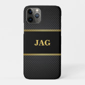 Elegantes schwarzes Textur-Monogramm mit Gold Case-Mate iPhone Hülle (Rückseite)