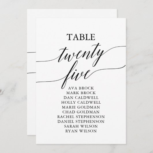 Elegantes Schwarzes Tischnummer 25 Sitzdiagramm (Vorne/Hinten)