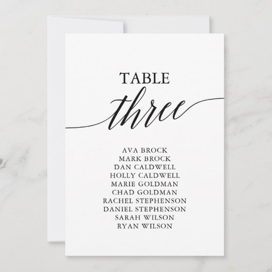 Elegantes Schwarzes Tischnummer 3 Sitzdiagramm (Vorderseite)