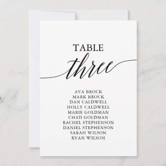 Elegantes Schwarzes Tischnummer 3 Sitzdiagramm (Rückseite)