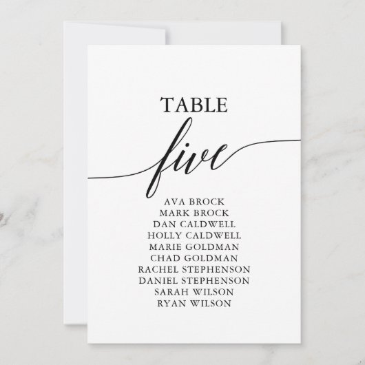 Elegantes Schwarzes Tischnummer 5 Sitzdiagramm (Vorderseite)