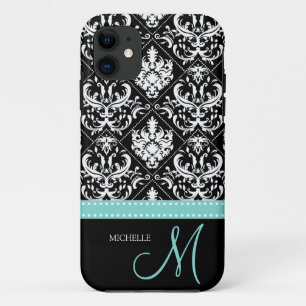 Elegantes schwarzes u. weißes Damast-Muster mit Case-Mate iPhone Hülle