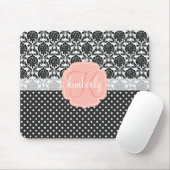 Elegantes schwarzes u. weißes Damast-Rosa-Girly Mousepad (Mit Mouse)