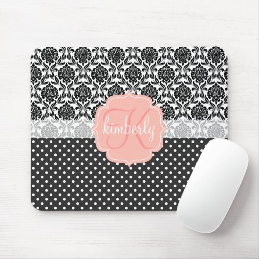 Elegantes schwarzes u. weißes Damast-Rosa-Girly Mousepad (Mit Mouse)