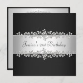 Elegantes schwarzes u. weißes silbernes einladung (Vorne/Hinten)