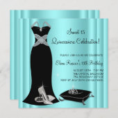 Elegantes Schwarzes und Aquamarines Blaues Quincea Einladung (Vorne/Hinten)