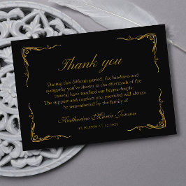 Elegantes Schwarzes und Gold Einfaches Beileid Bee Dankeskarte
