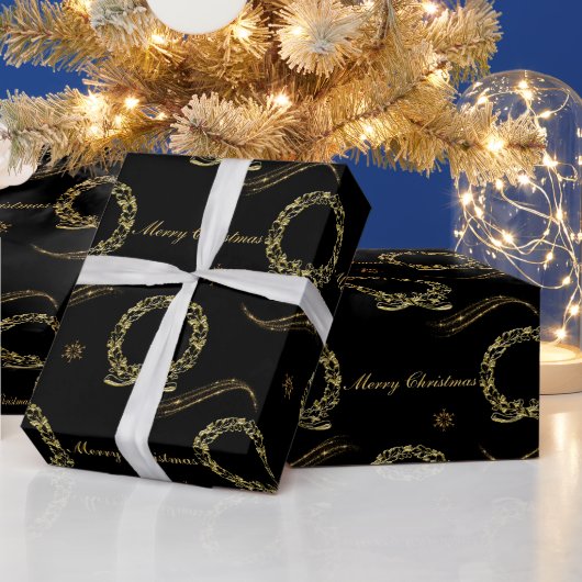 Elegantes Schwarzes und Gold Weihnachten Geschenkpapier (Feiertage)